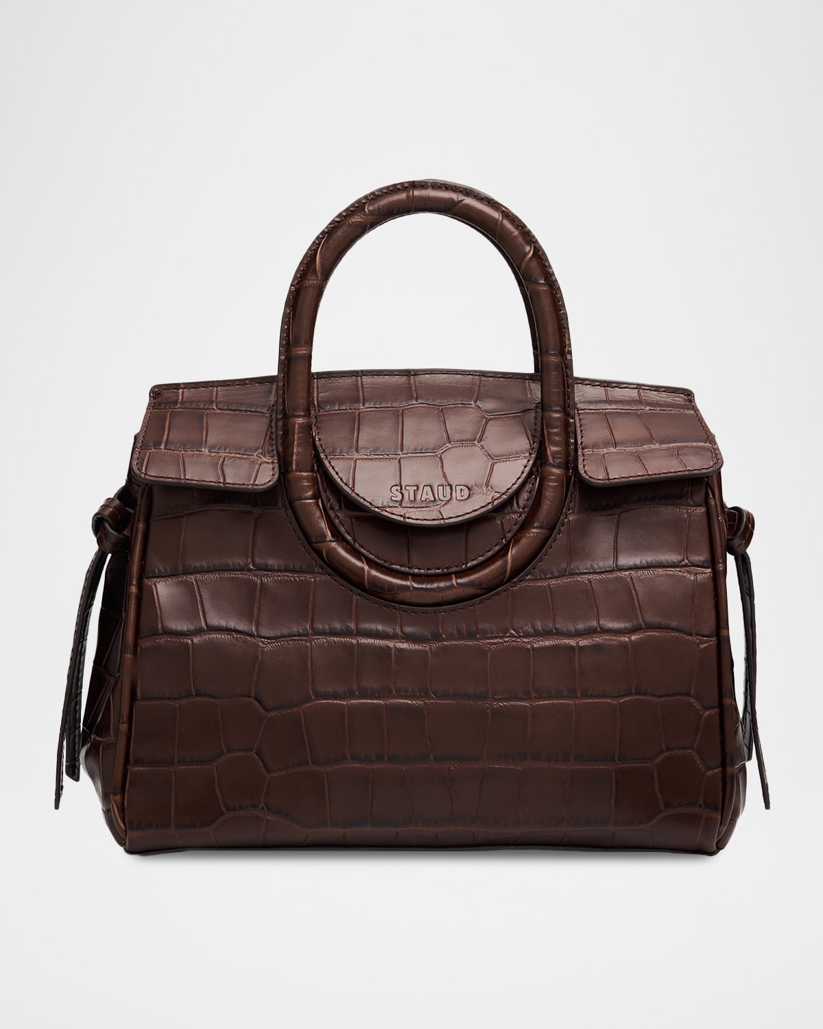 Staud Maude Mini Croc-embossed Leather Shoulder Bag In Brown