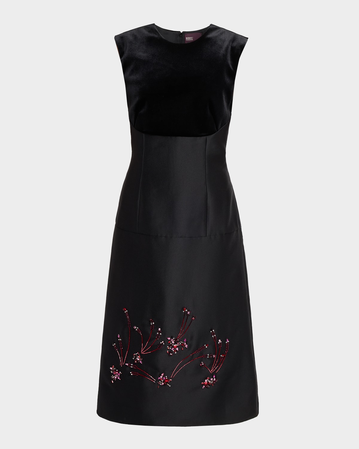 Bibhu Mohapatra Mixed-Media Crystal Embroidered Silk Gazar Midi Dress