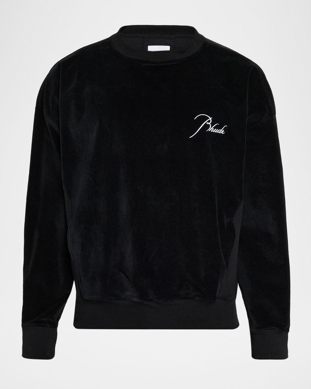 Rhude Men's Velour Classique Logo Crewneck Sweater In Black