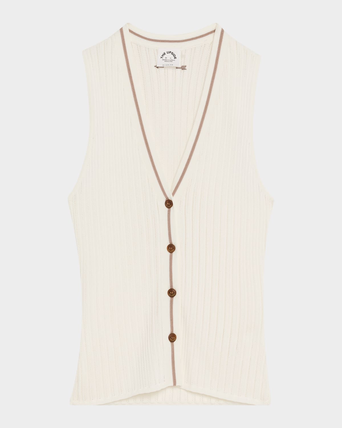 The Upside Rosella V-neck Pointelle Knit Vest In White