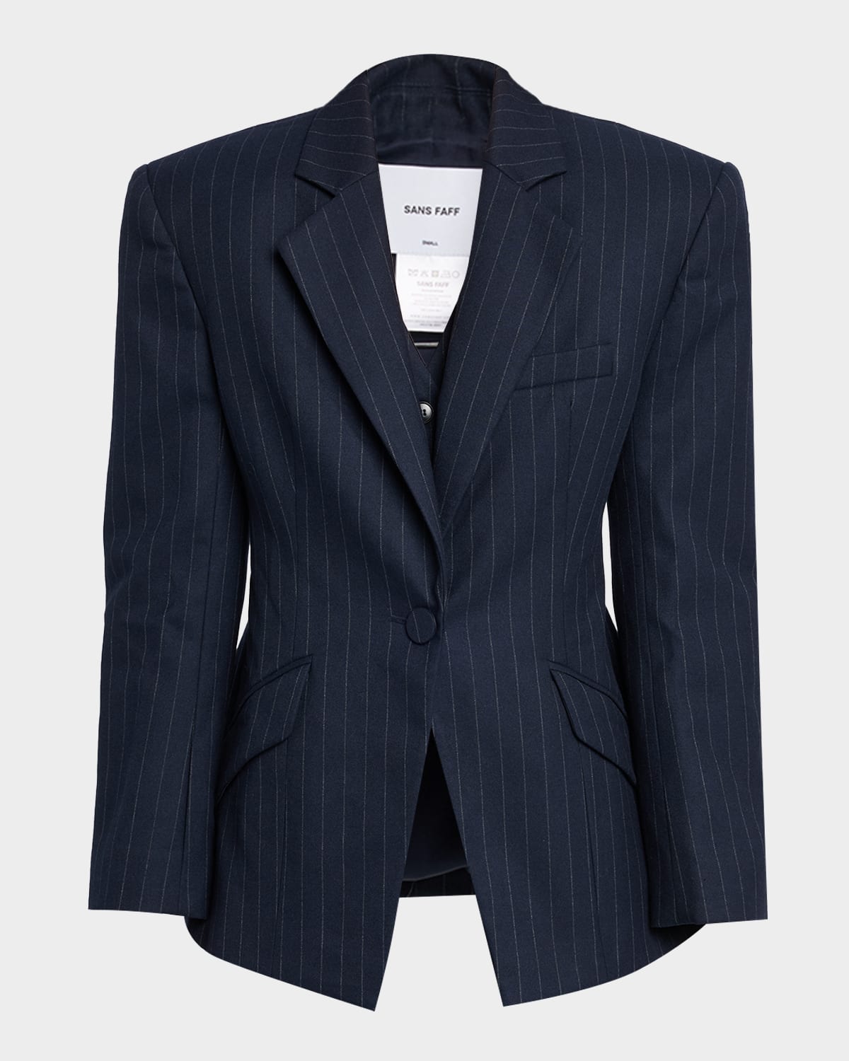 Sans Faff Atlas Pinstripe Twill Blazer In Blue