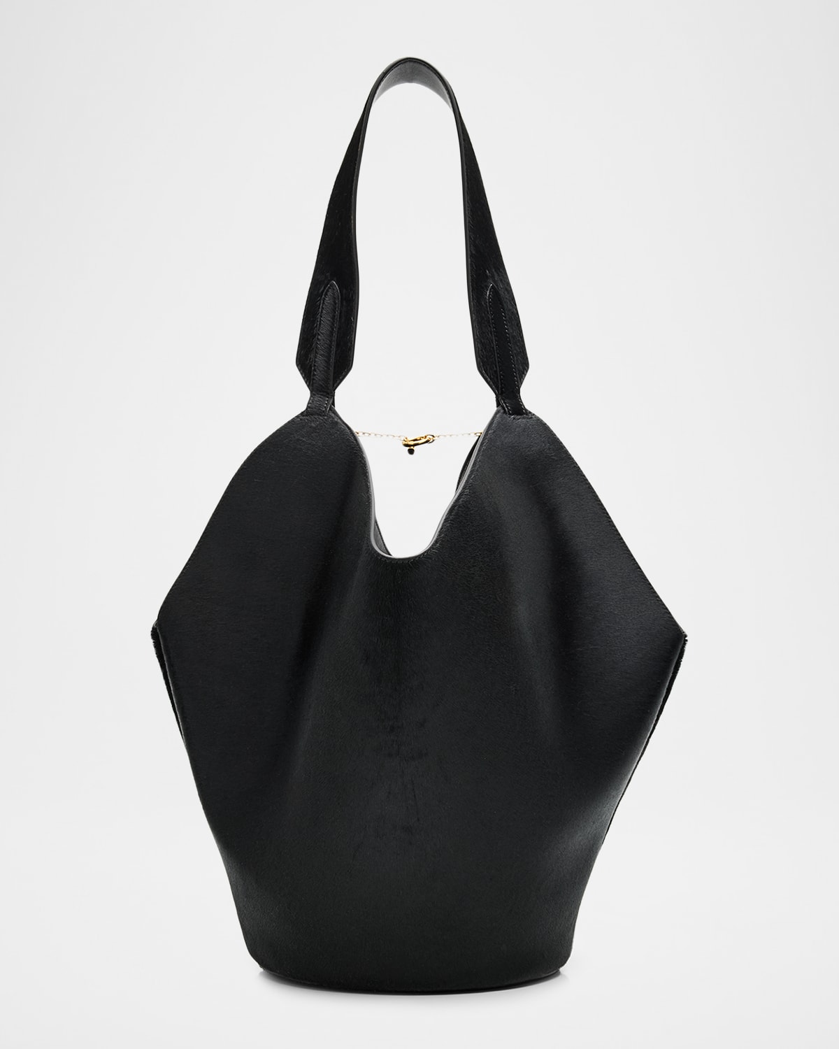 Khaite Lotus Small Calf Hair Tote Bag In Black