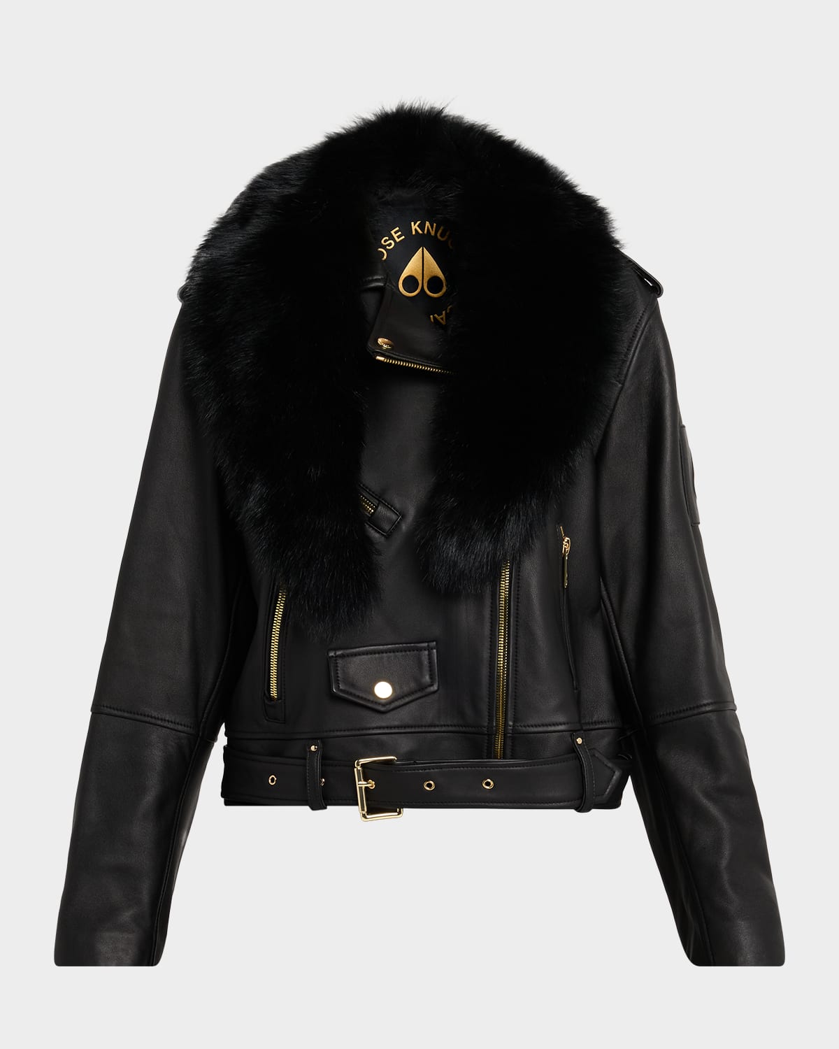 Moose Knuckles Sloan Leather Biker Jacket With Shearling Collar In Black