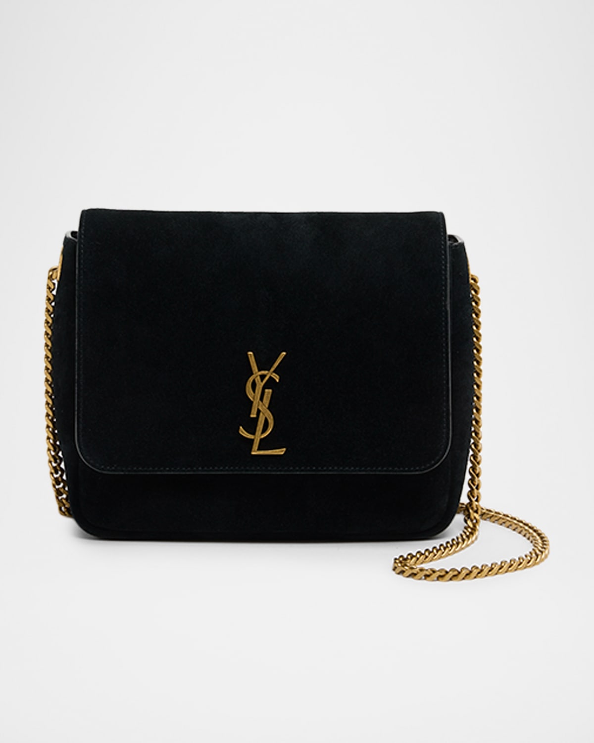 Saint Laurent Kate Ysl Flap Shoulder Bag In Suede In Black