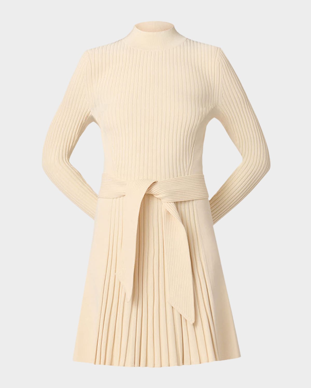Shoshanna Tara Ribbed Mock-neck Mini Sweater Dress In White