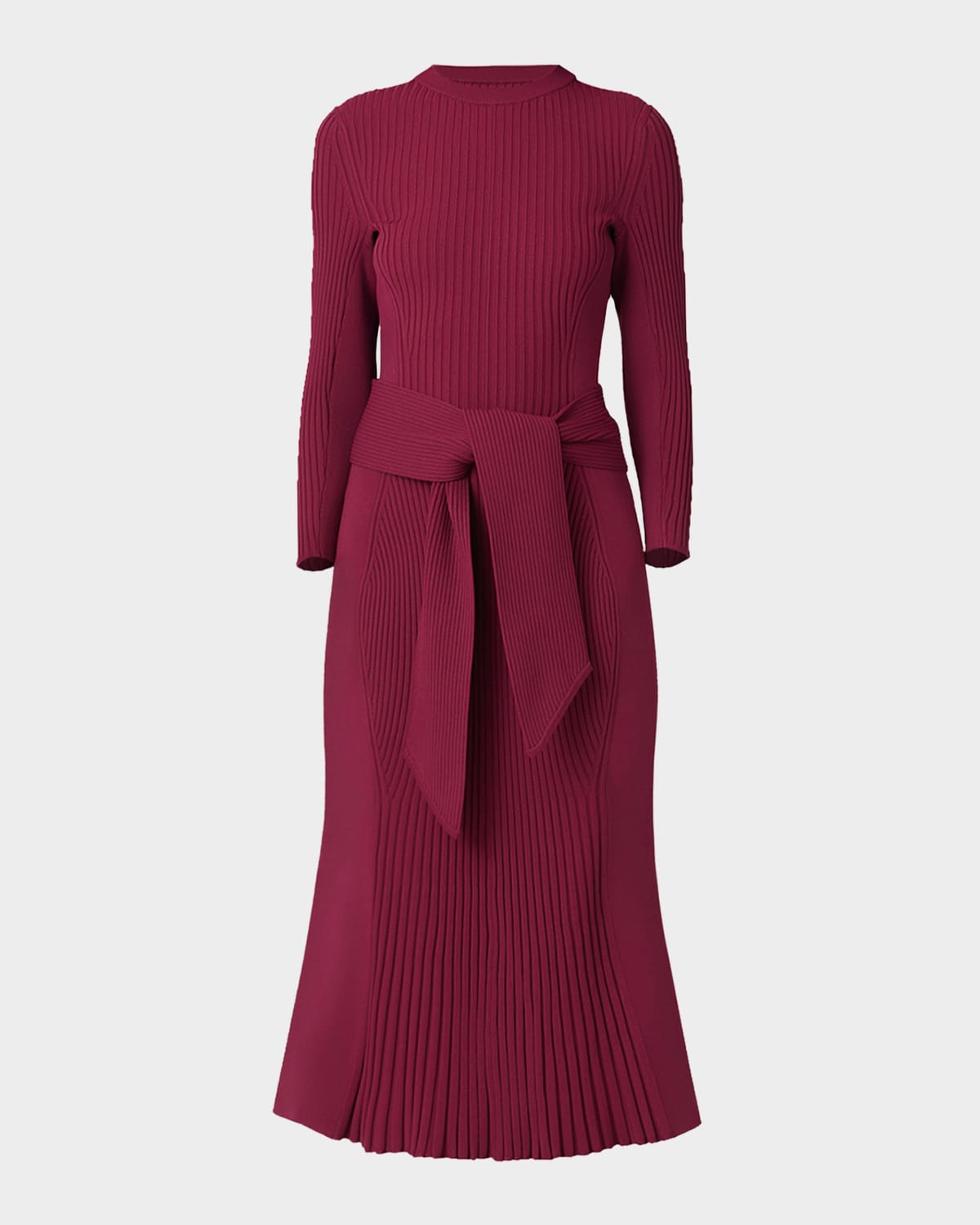 Shoshanna Sam Tie-waist Rib Knit Mermaid Midi Dress In Burgundy