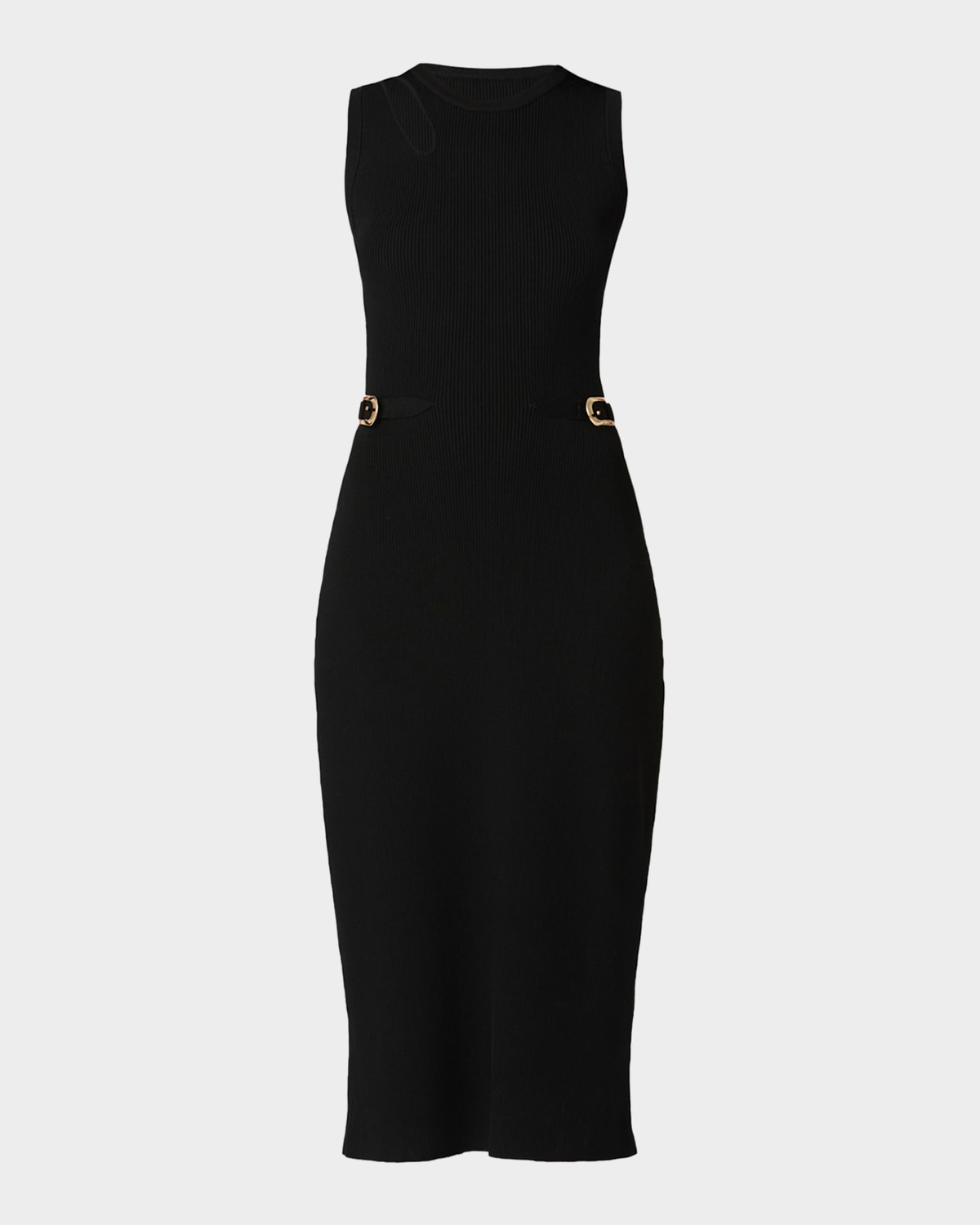 Shoshanna Fleur Cutout Rib Knit Bodycon Midi Dress In Black