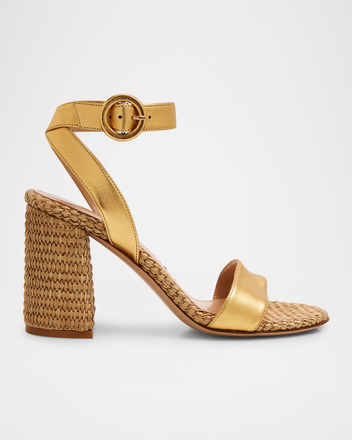 Gianvito Rossi Luana 85 Nappa Leather & Raffia Block Heel Sandals In Gold