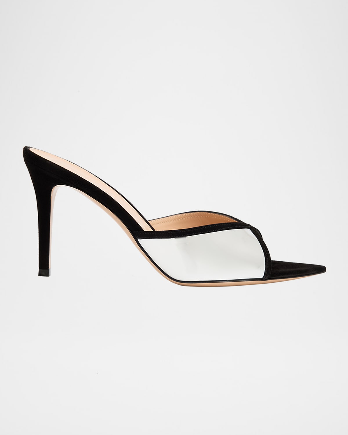 Gianvito Rossi 85mm Shiny Leather And Suede Pointed-toe Mules Sandals In Black
