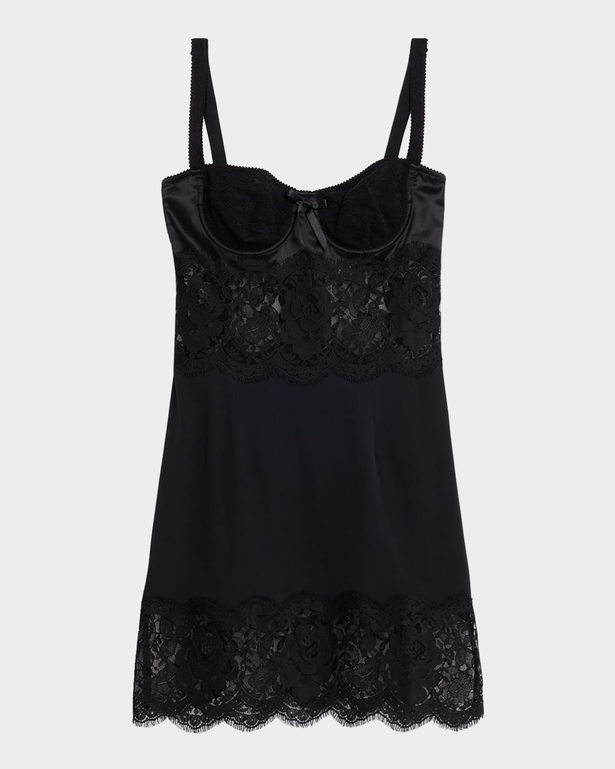 Dolce & Gabbana Lace-inset Silk Bustier Mini Dress In Black