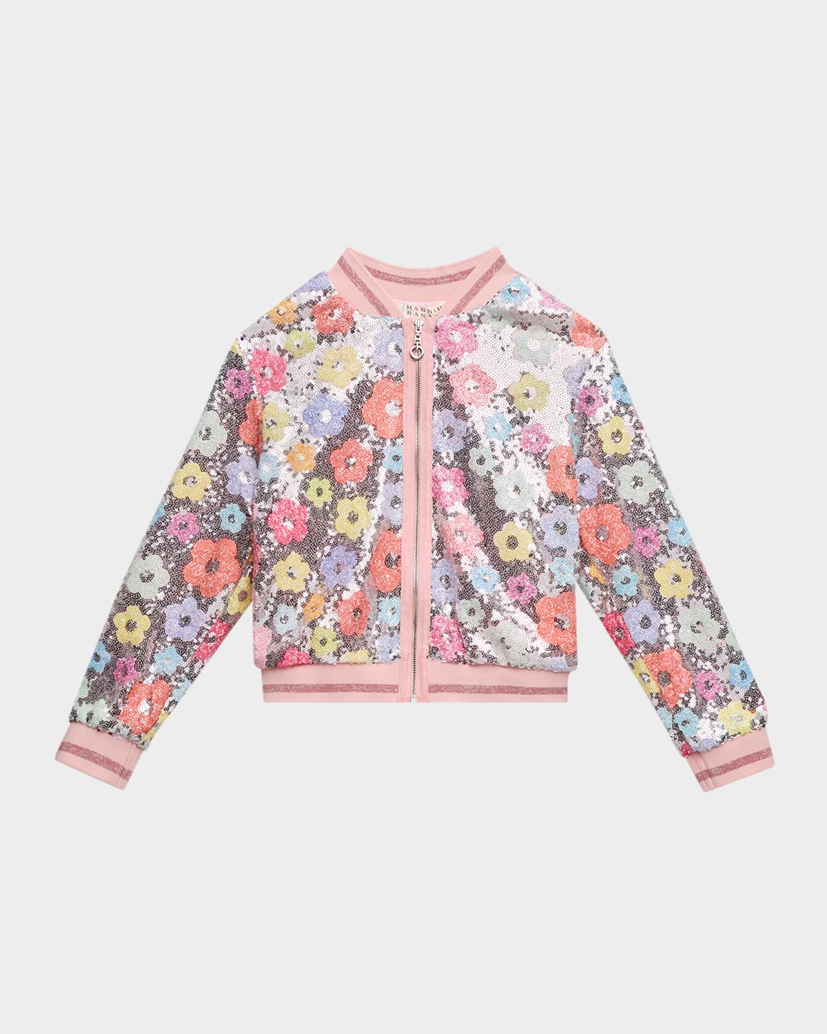 Hannah Banana Girl's Glitter Flower Bomber Jacket In Multi