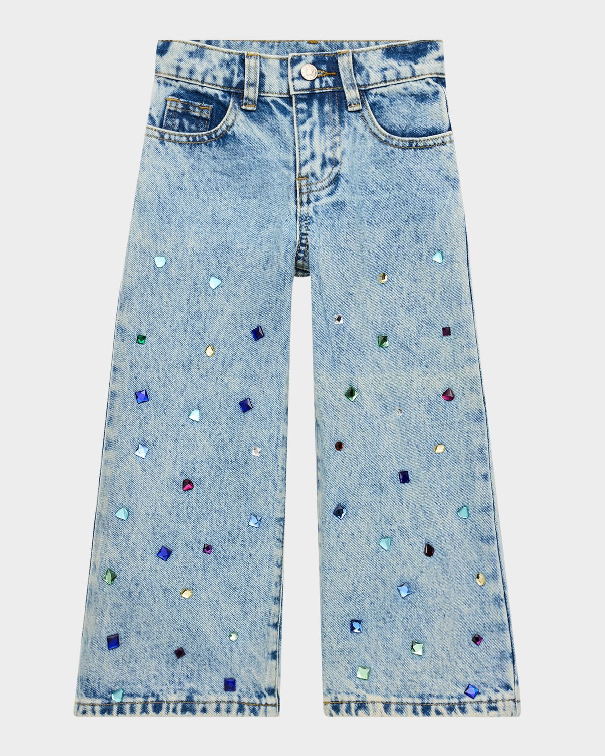 Hannah Banana Girl's Bejeweled Wide-leg Denim Jeans In Blue