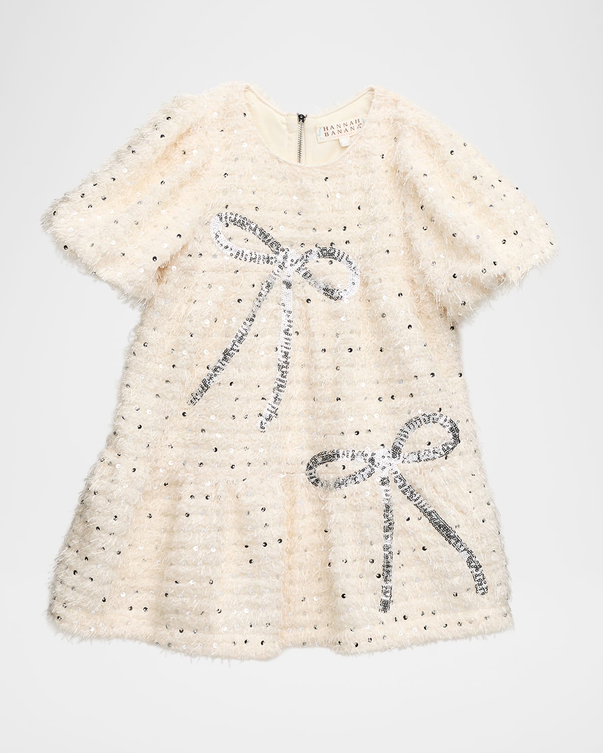 Hannah Banana Girl's Sequined Bow Knit Mini Dress In Gold