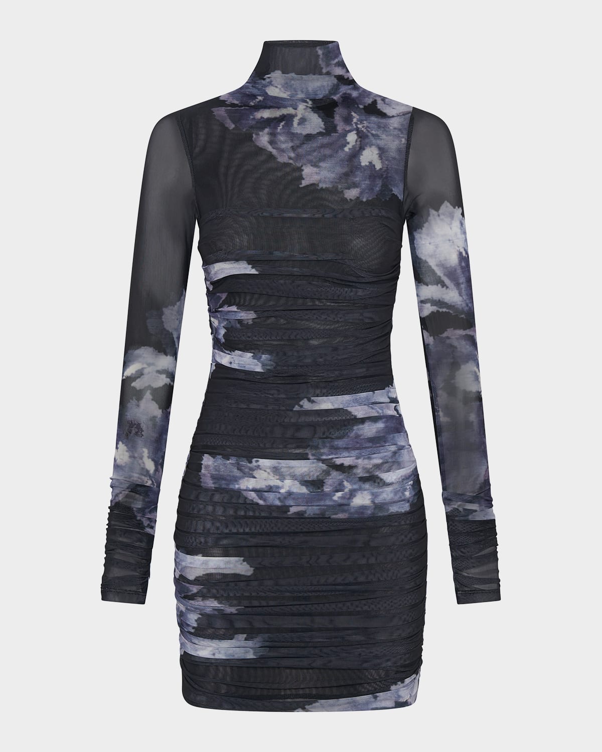 Nicholas Mila Long-sleeve Mock-neck Mesh Mini Dress