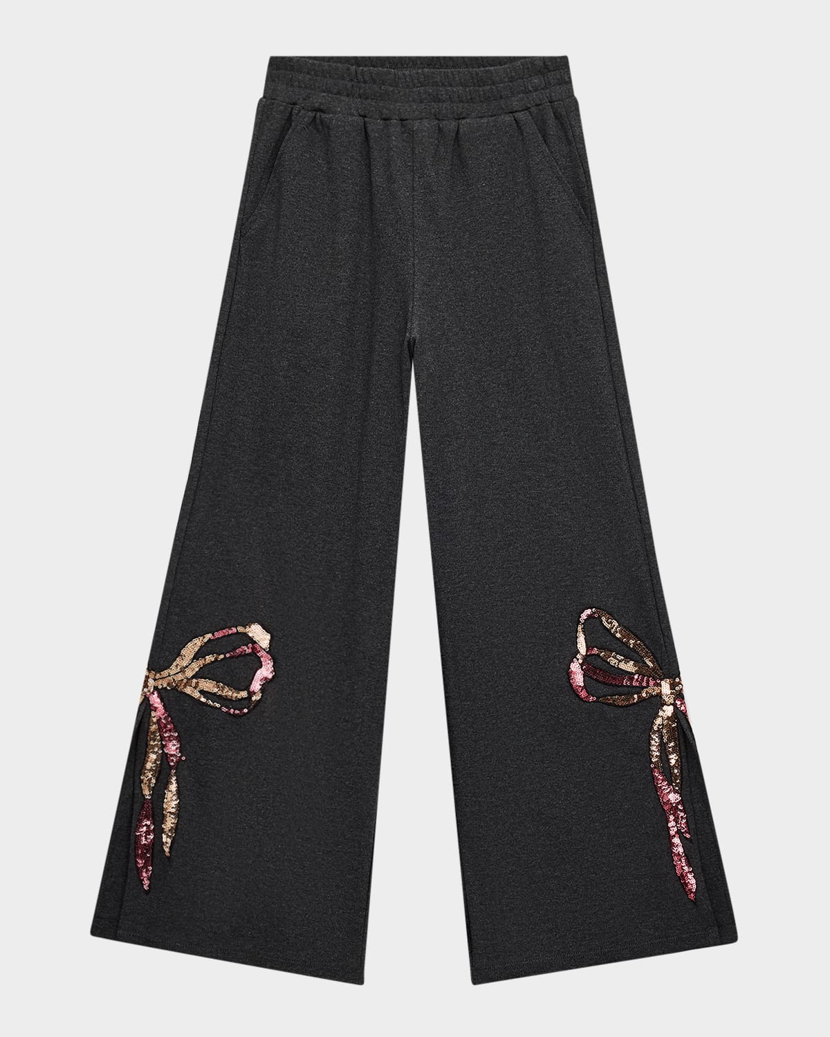 Hannah Banana Girl's Sequined-bow Sweatpants In Black