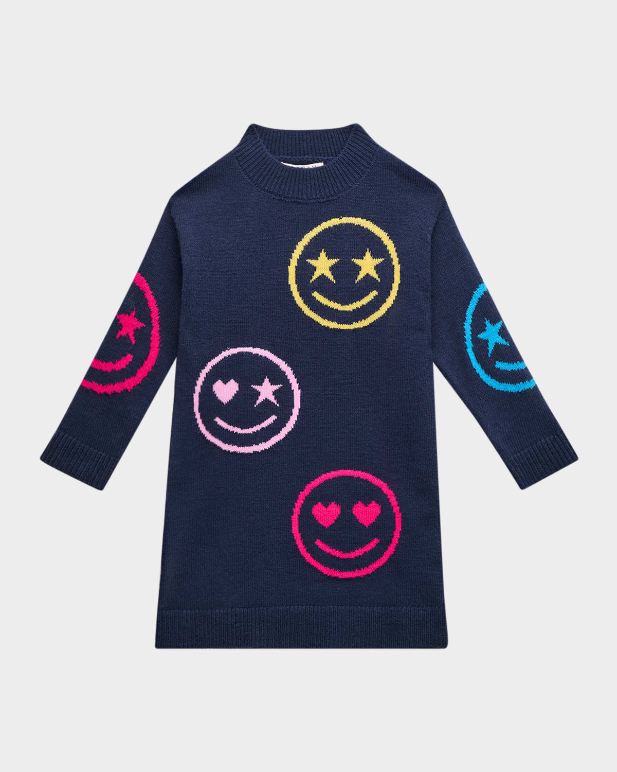 Hannah Banana Girl's Smiley Intarsia Sweater Dress In Blue