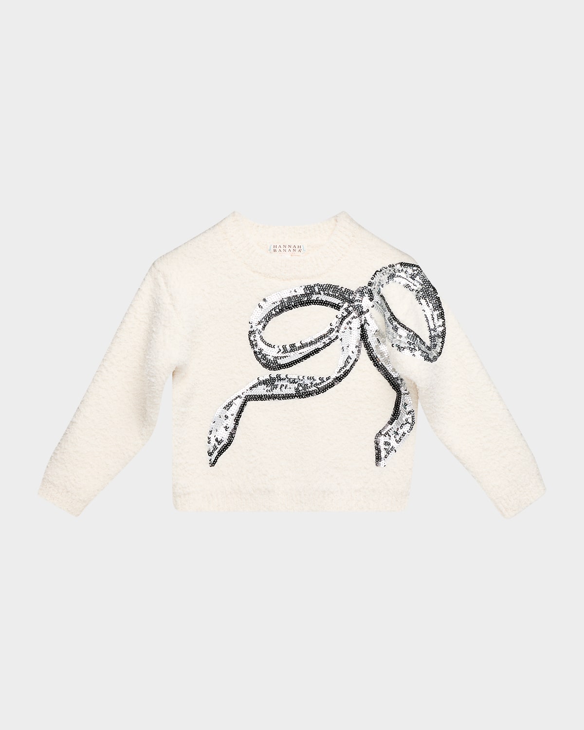Hannah Banana Girl's Sequined Bow Sweater In White