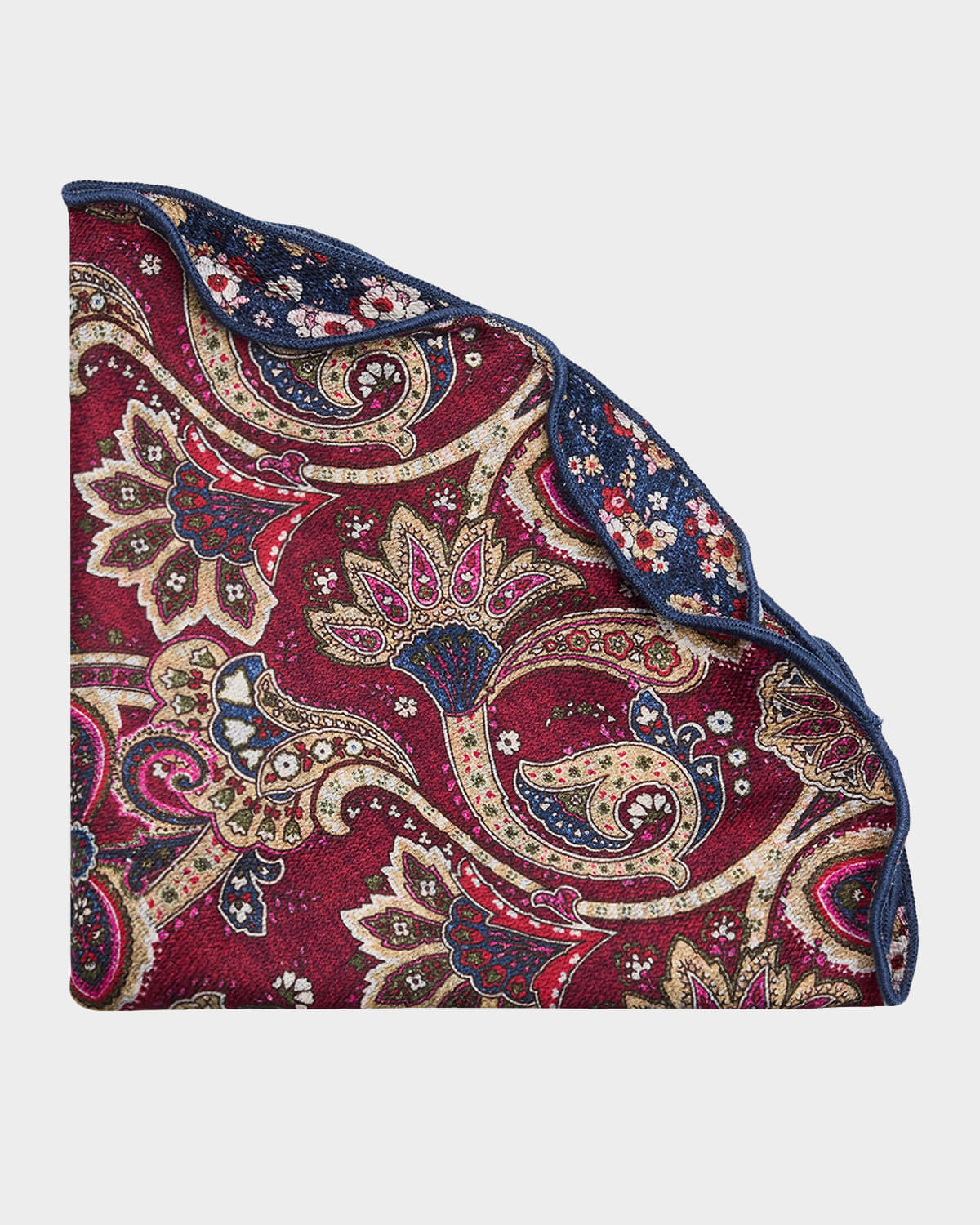 Edward Armah Men 's Reversible Floral to Paisley Silk Pocket Circle