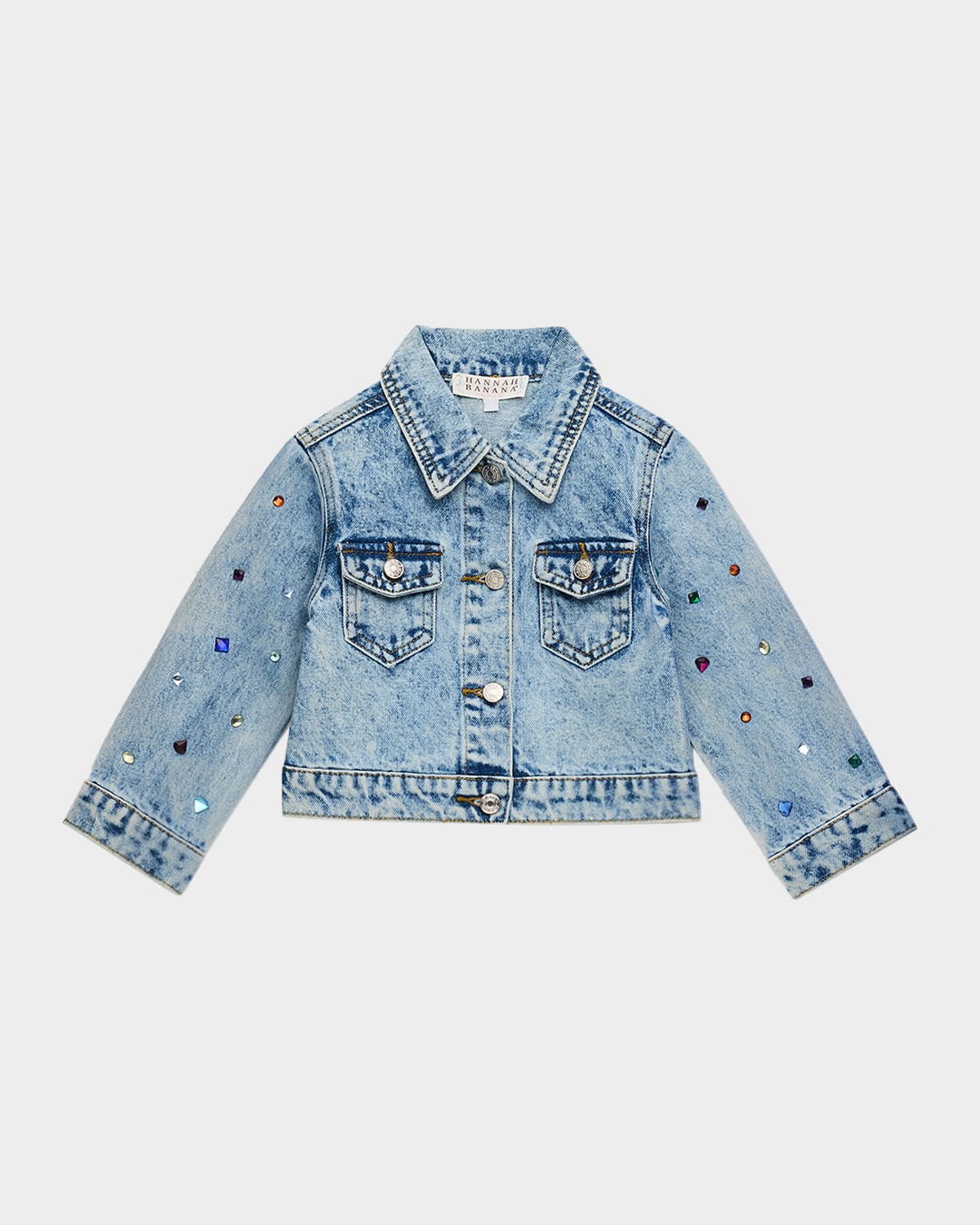 Hannah Banana Girl's Bejeweled Denim Jacket In Blue