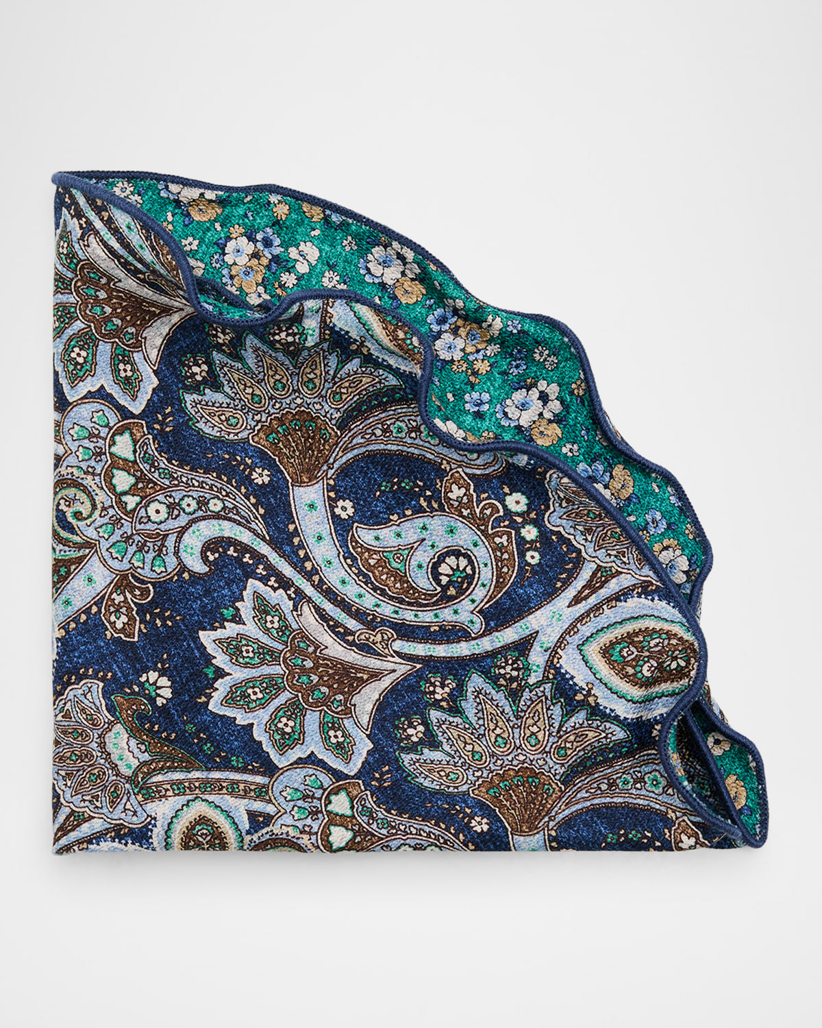 Edward Armah Men 's Reversible Floral to Paisley Silk Pocket Circle