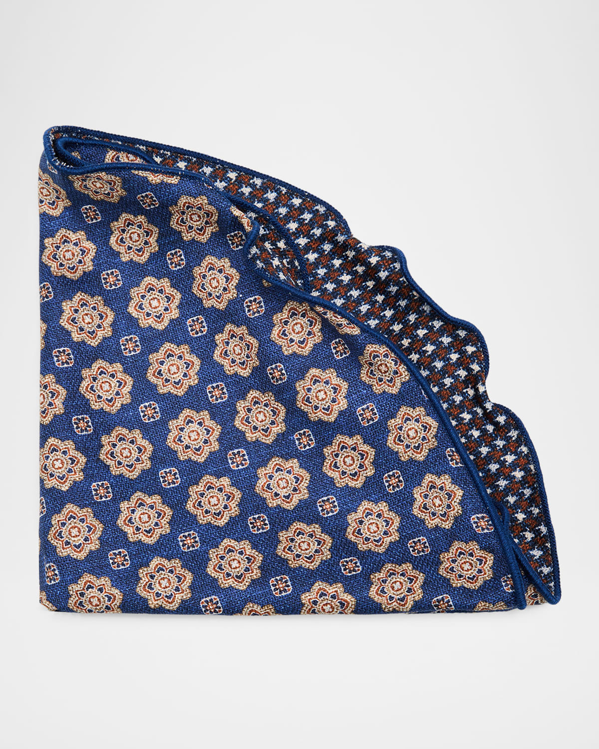 Edward Armah Men 's Reversible Houndstooth to Medallion Silk Pocket Circle