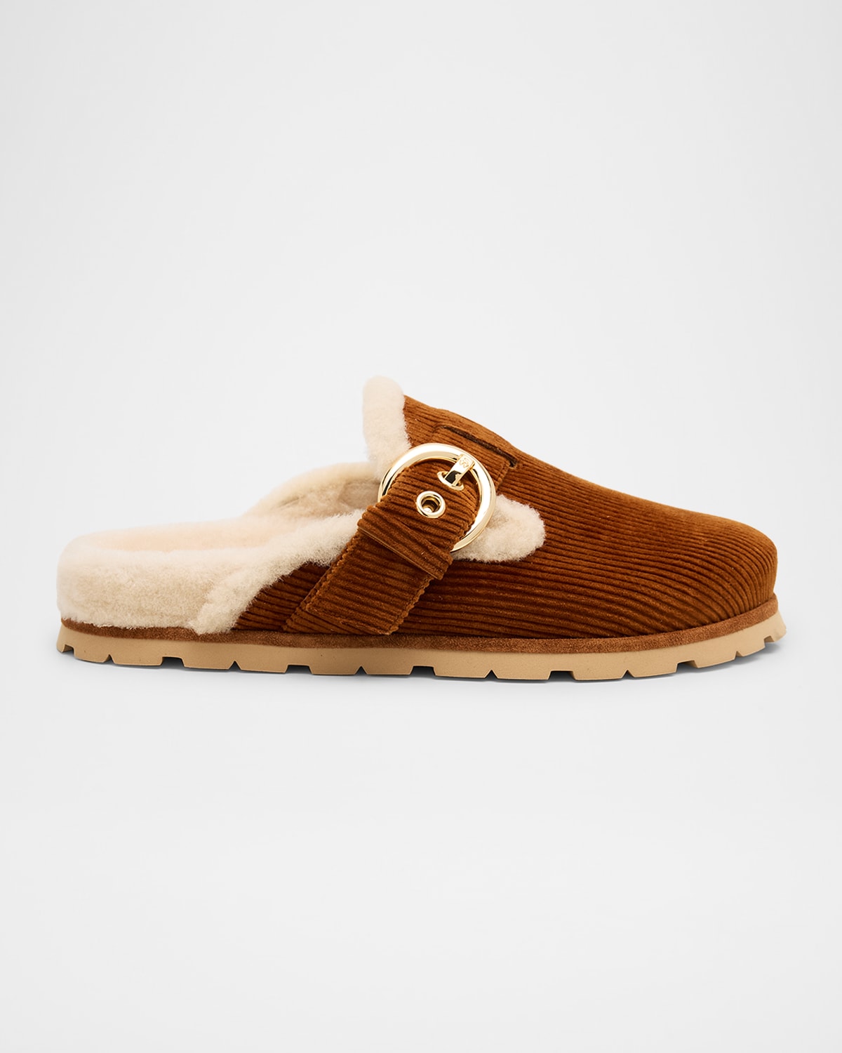 Stuart Weitzman Chrystie Shearling-lined Corduroy Mules In Brown