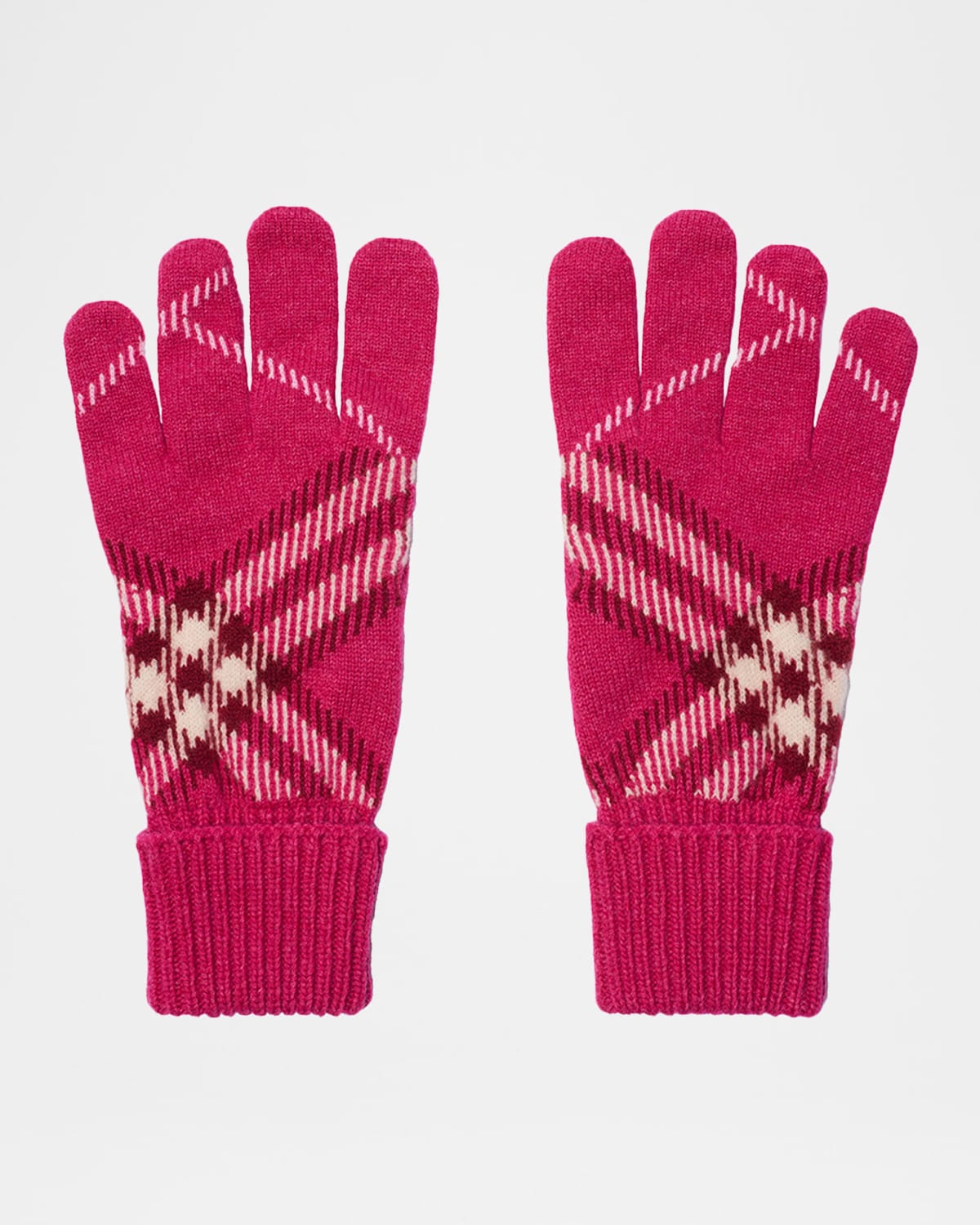 Burberry Cashmere-blend Knit Check Gloves In Red