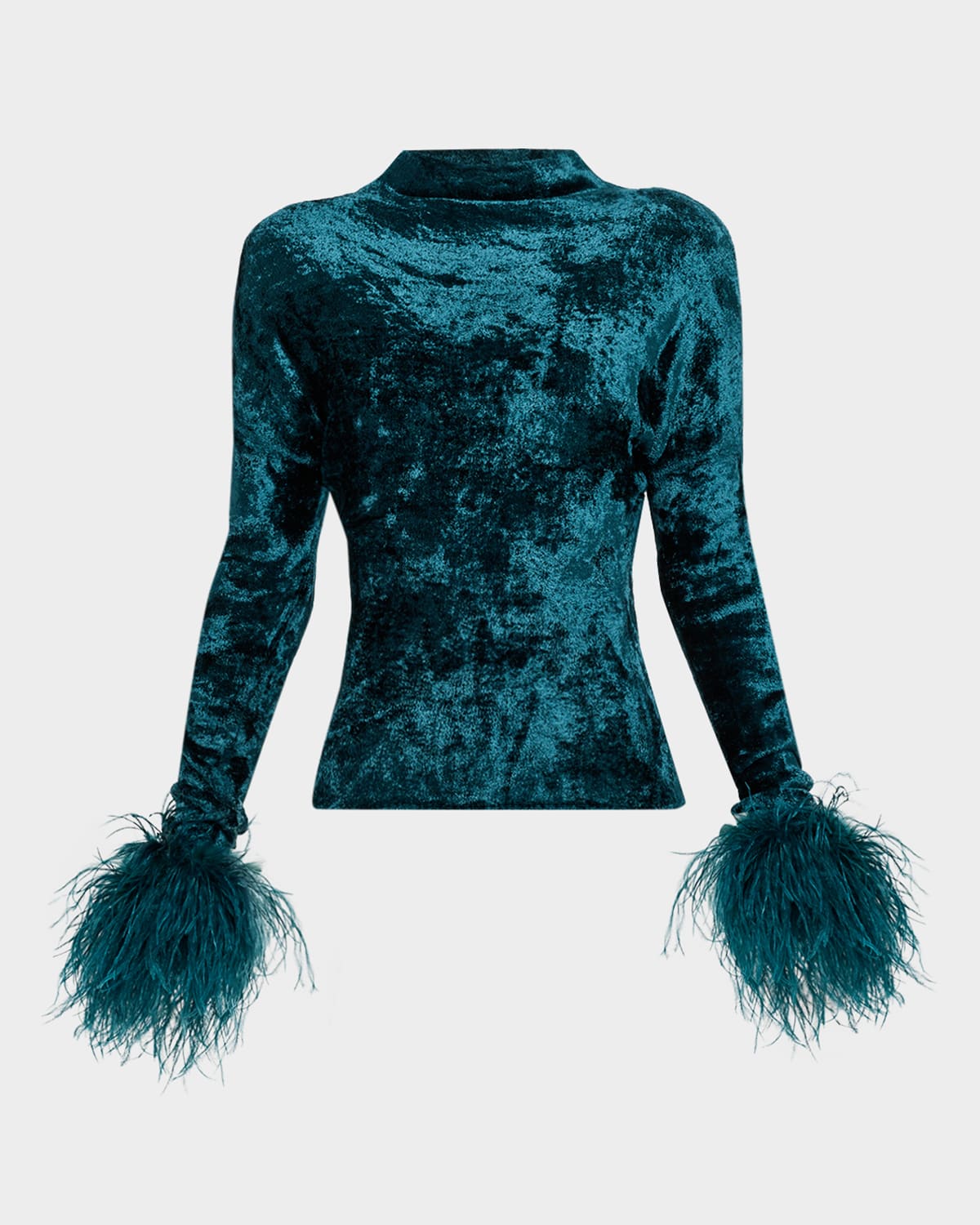 LAPOINTE Velvet Dolman-Sleeve Feather-Cuff Top