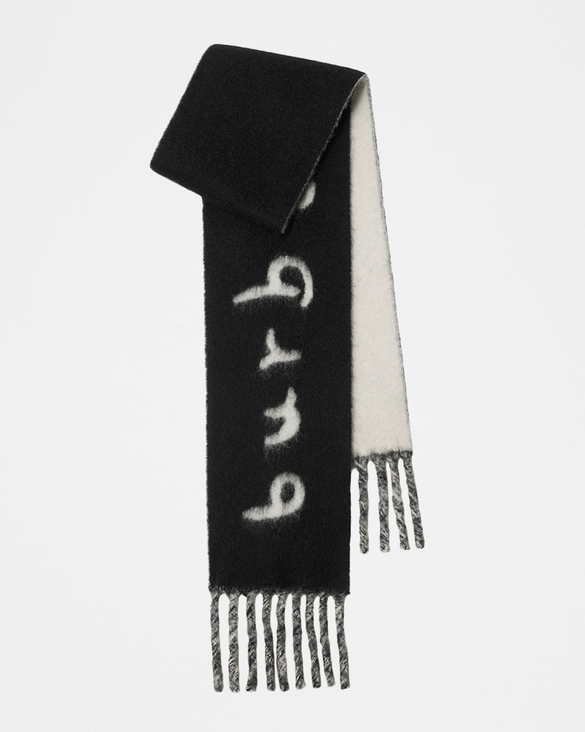 Burberry Logo Alpaca-Blend Reversible Scarf with Chunky Fringe