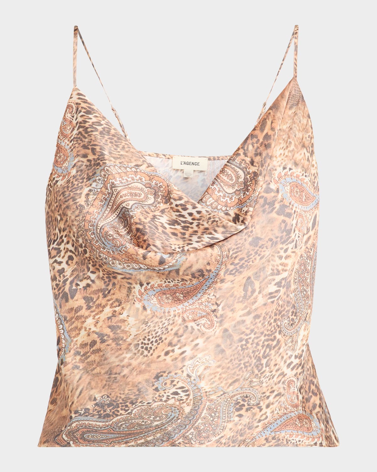 L'agence Calista Satin Cowl-neck Camisole In Brown