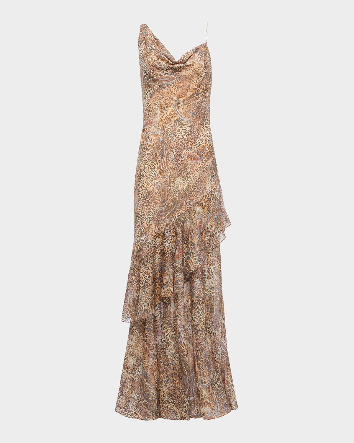L'agence Viola Leopard Paisley Silk Chiffon Gown In Multi