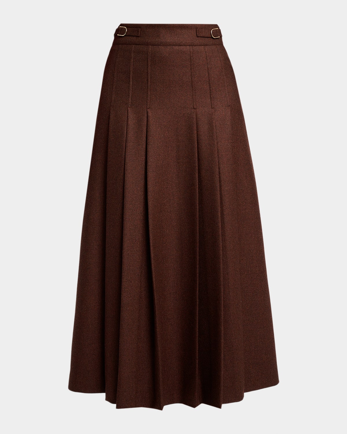 Gabriela Hearst Wesley Wool-cashmere Flannel Pleated Midi Skirt In Brown