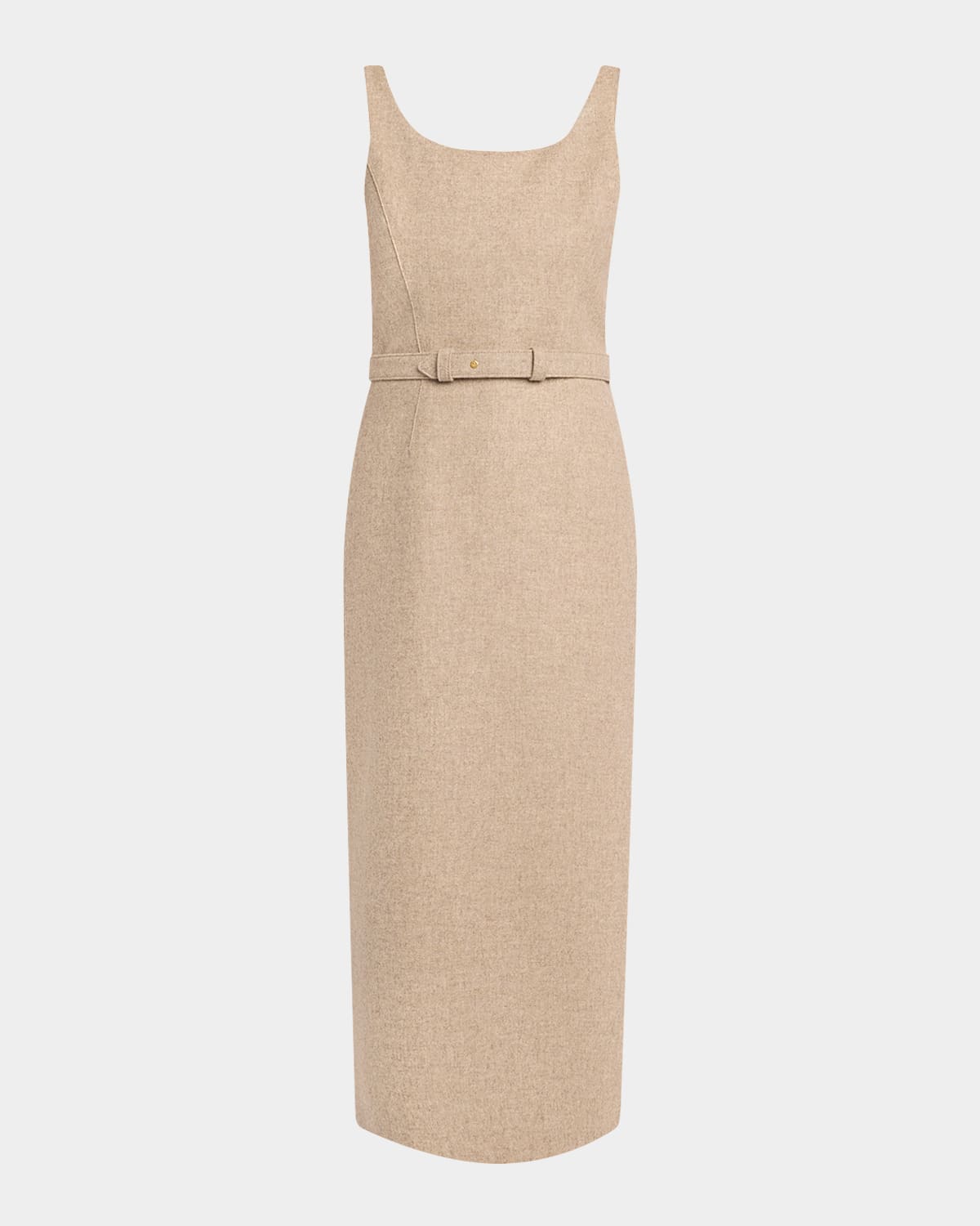 The Row Vadira Sleeveless Belted Wool Midi Dress In Sand