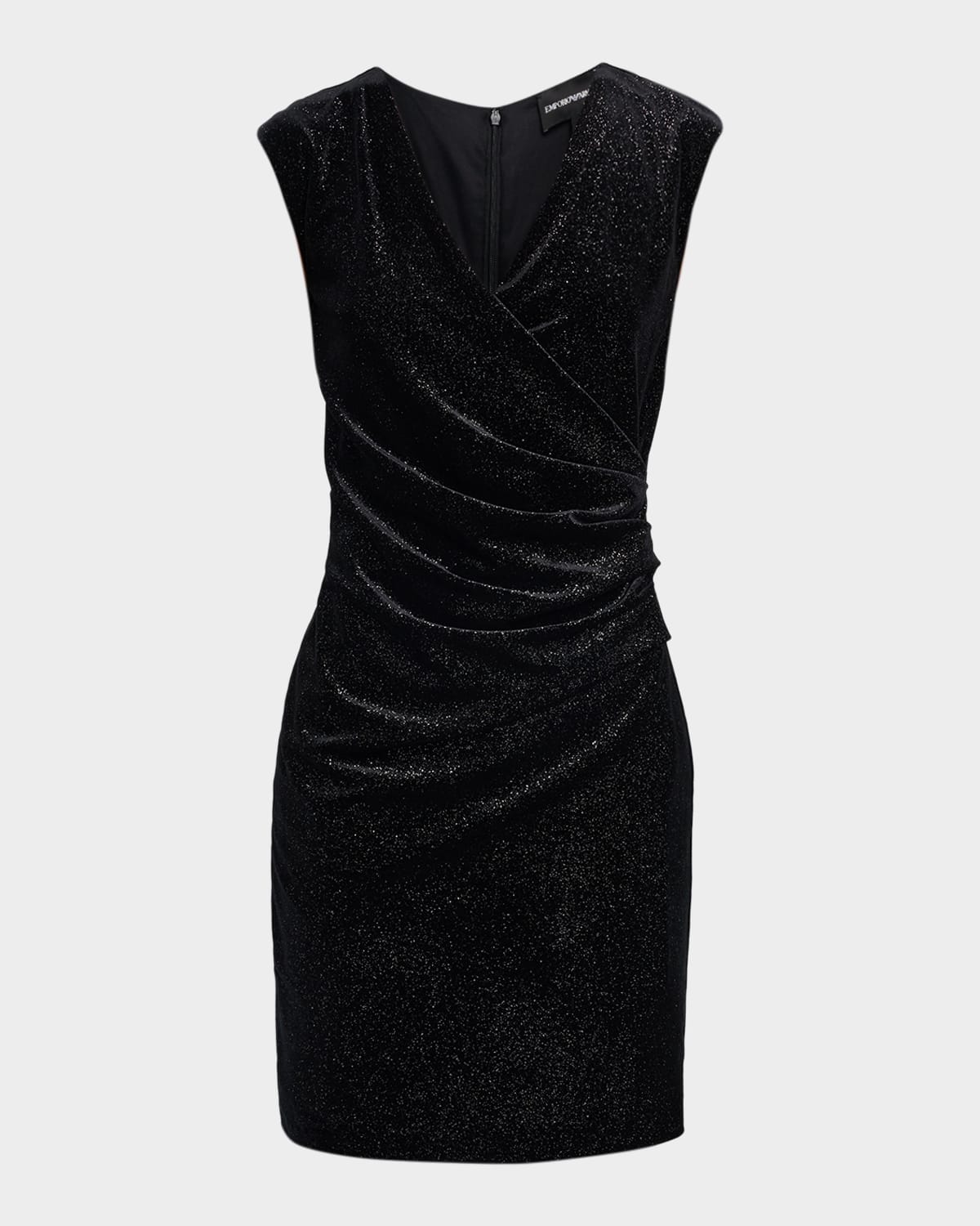 Emporio Armani Sleeveless Sparkle Draped Mini Dress In Black