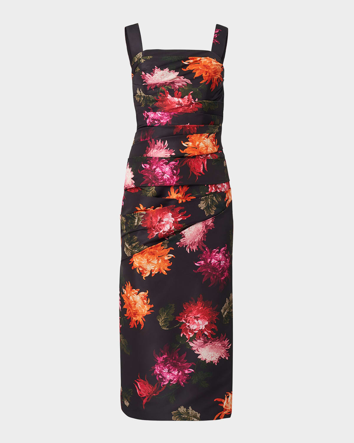 Carolina Herrera Chrysanthemum Print Pleated Faille Midi Dress