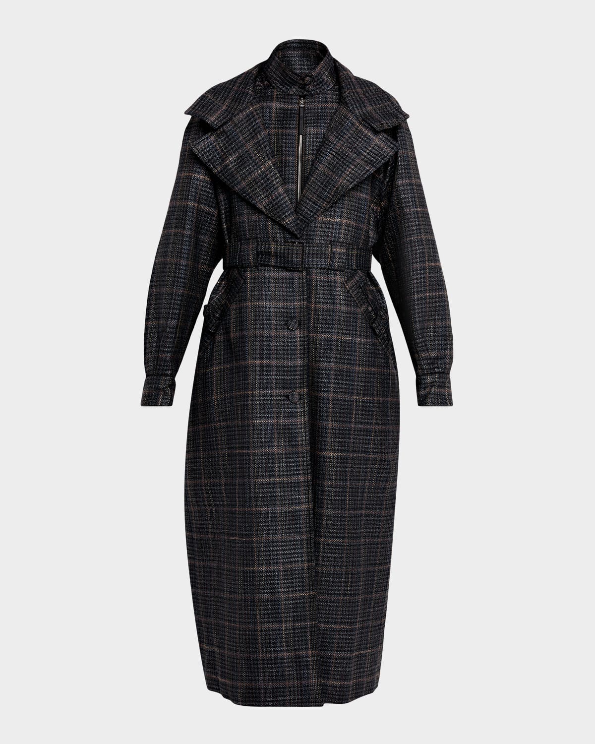 Gabriela Hearst Golding Wool-silk Plaid Trench Coat In Black