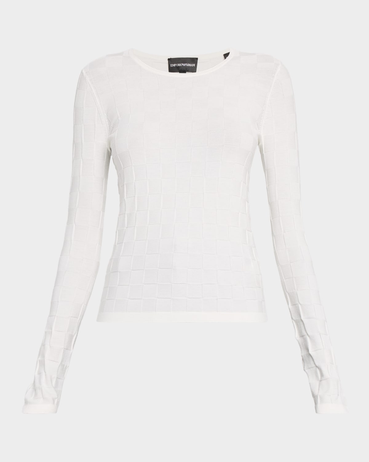 Emporio Armani Crewneck Check Knit Sweater In White