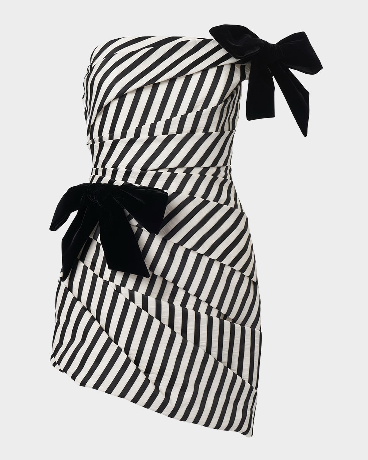 Carolina Herrera Gathered Ribbon Striped Strapless Mini Dress In Black