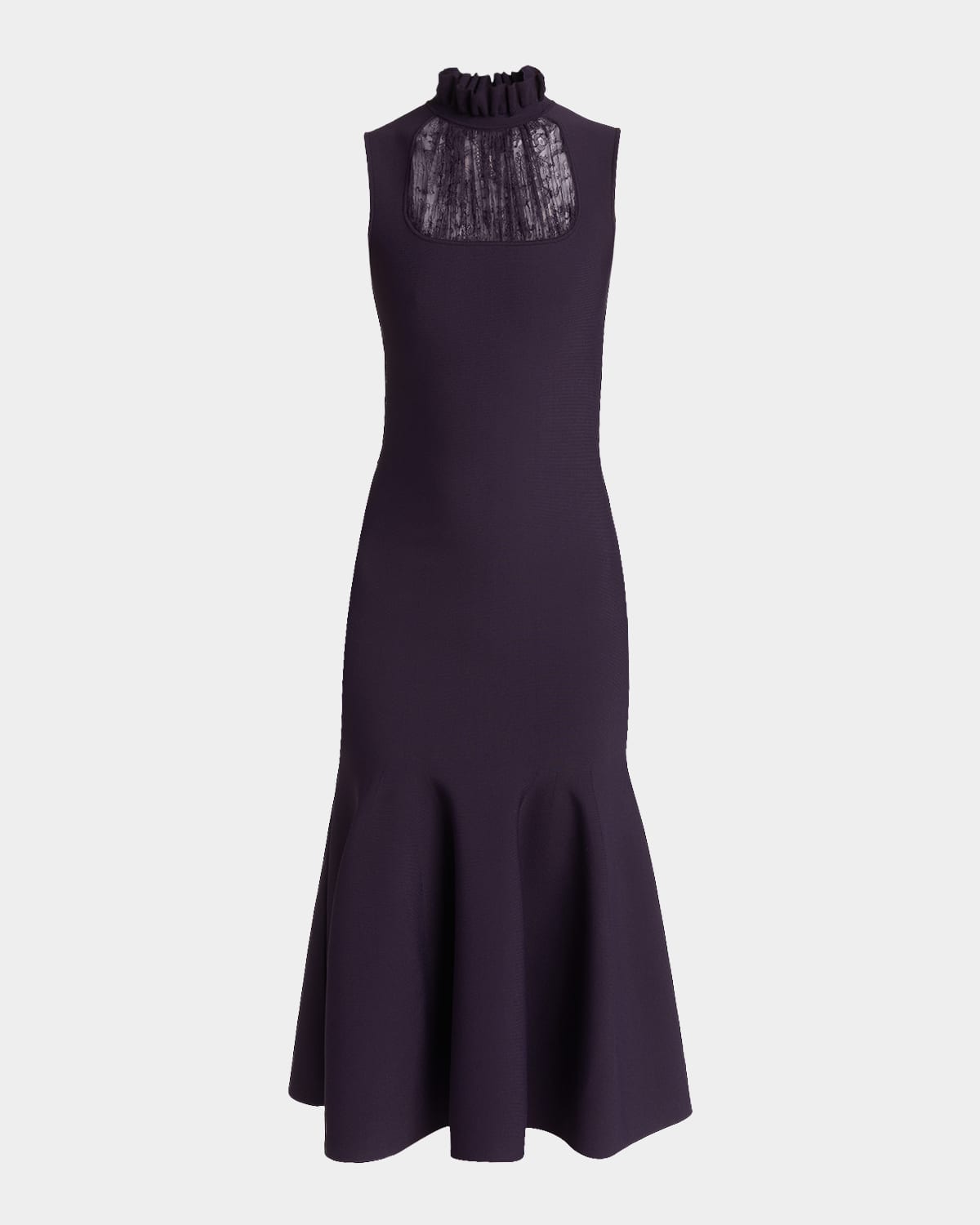 McQueen Lace-Inset Sleeveless Trumpet Midi Dress