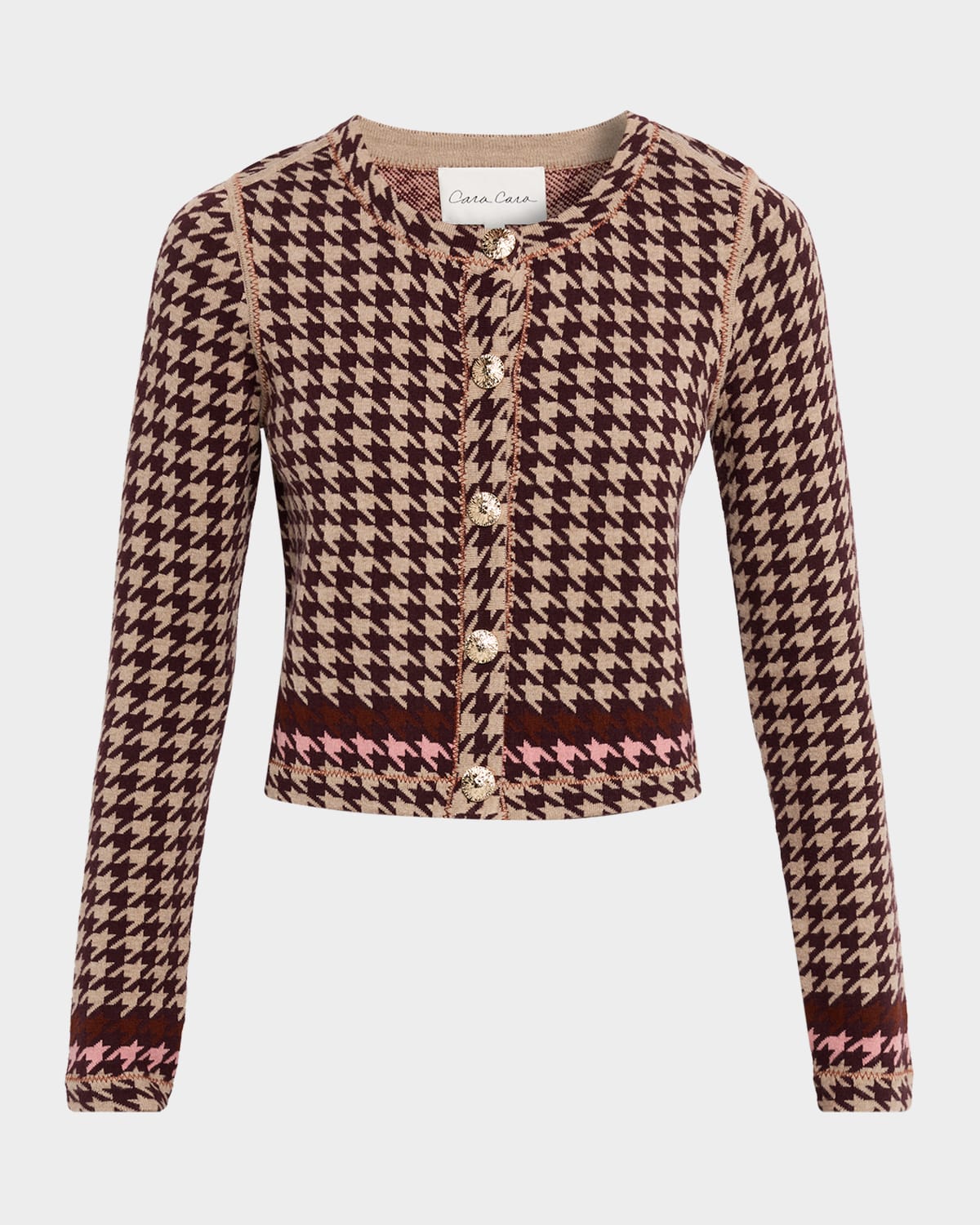 Cara Cara Wanda Houndstooth Knit Cardigan In Brown