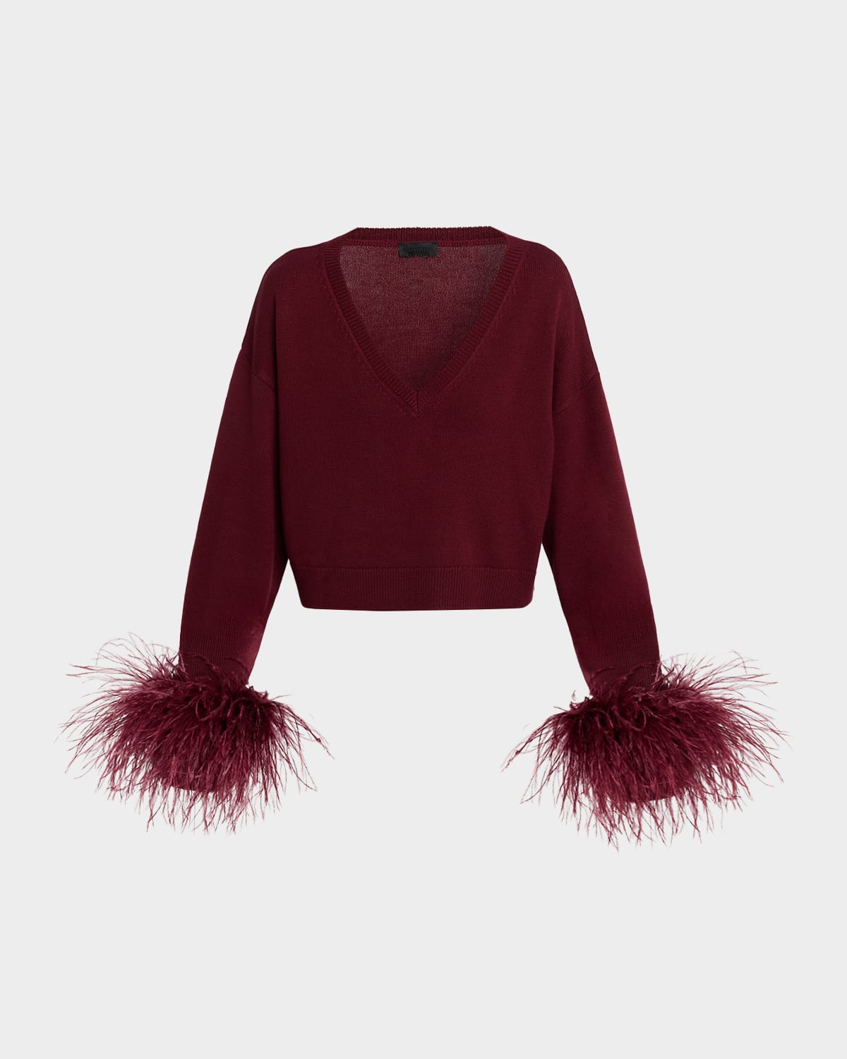 LAPOINTE Merino Wool V-Neck Crop Sweater With Feather Cuffs
