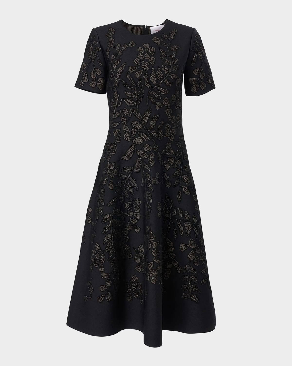 Carolina Herrera Gold-leaf Jacquard Midi Dress In Multi