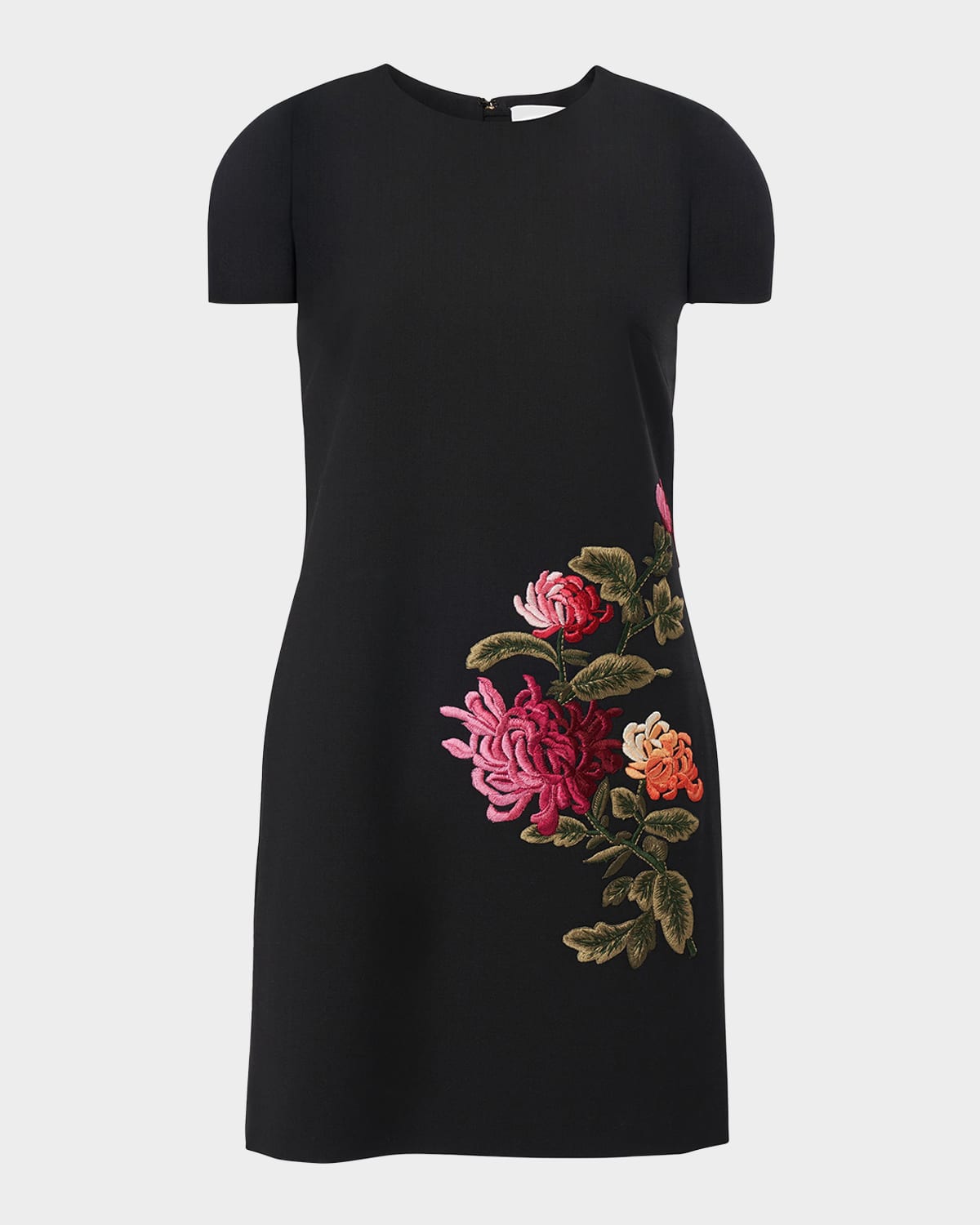 Carolina Herrera Floral Embroidered Wool Mini Shift Dress In Multi