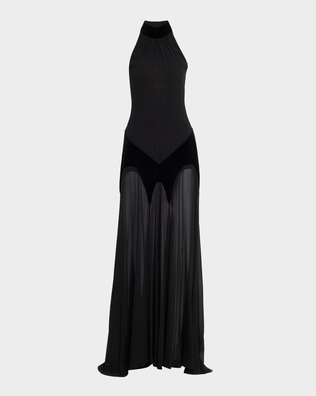 Alexander Mcqueen Silk Georgette And Velvet Halter Gown In Black