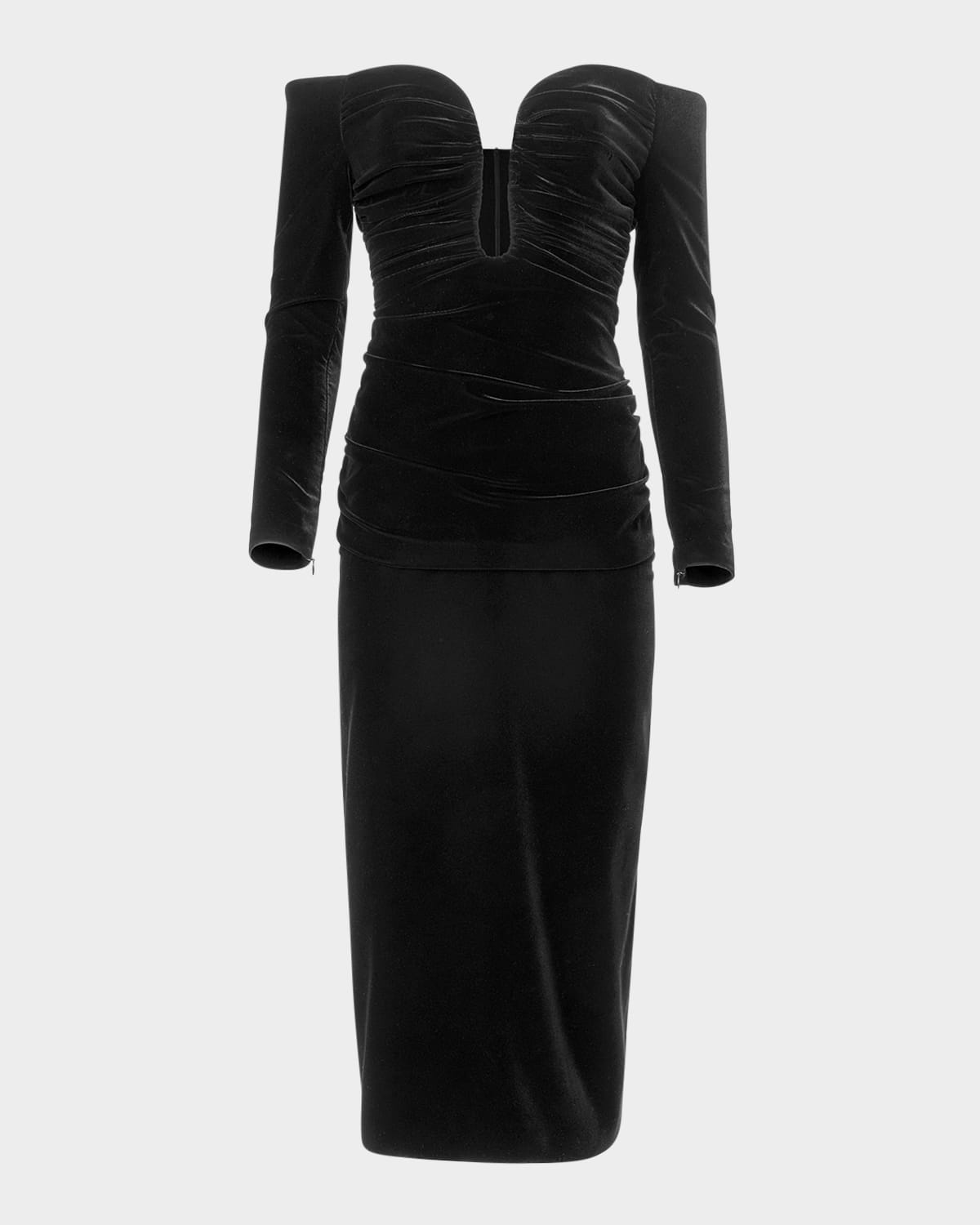 Carolina Herrera Ruched Plunging Off-shoulder Velvet Midi Dress In Black