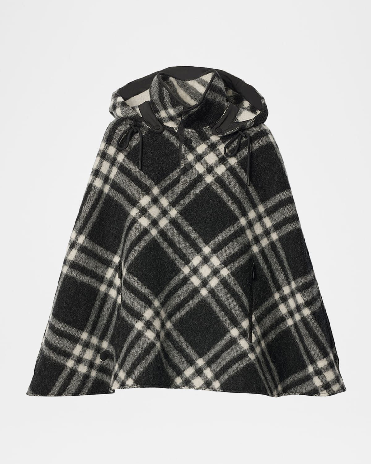 Burberry Check Wool Cape Poncho With Hood In Black