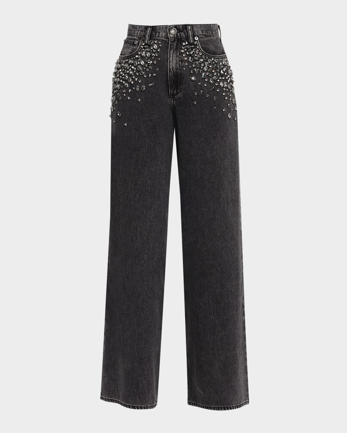 Rag & Bone Featherweight Sofie High-rise Wide Embellished Jeans In Black