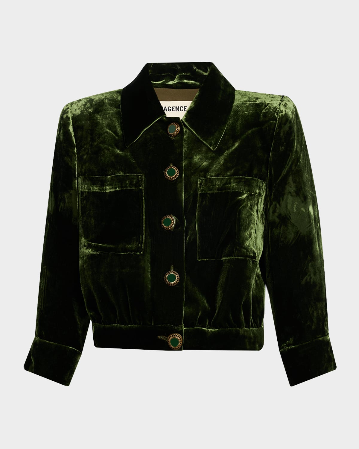L'agence Jia Cropped Velvet Jacket In Green