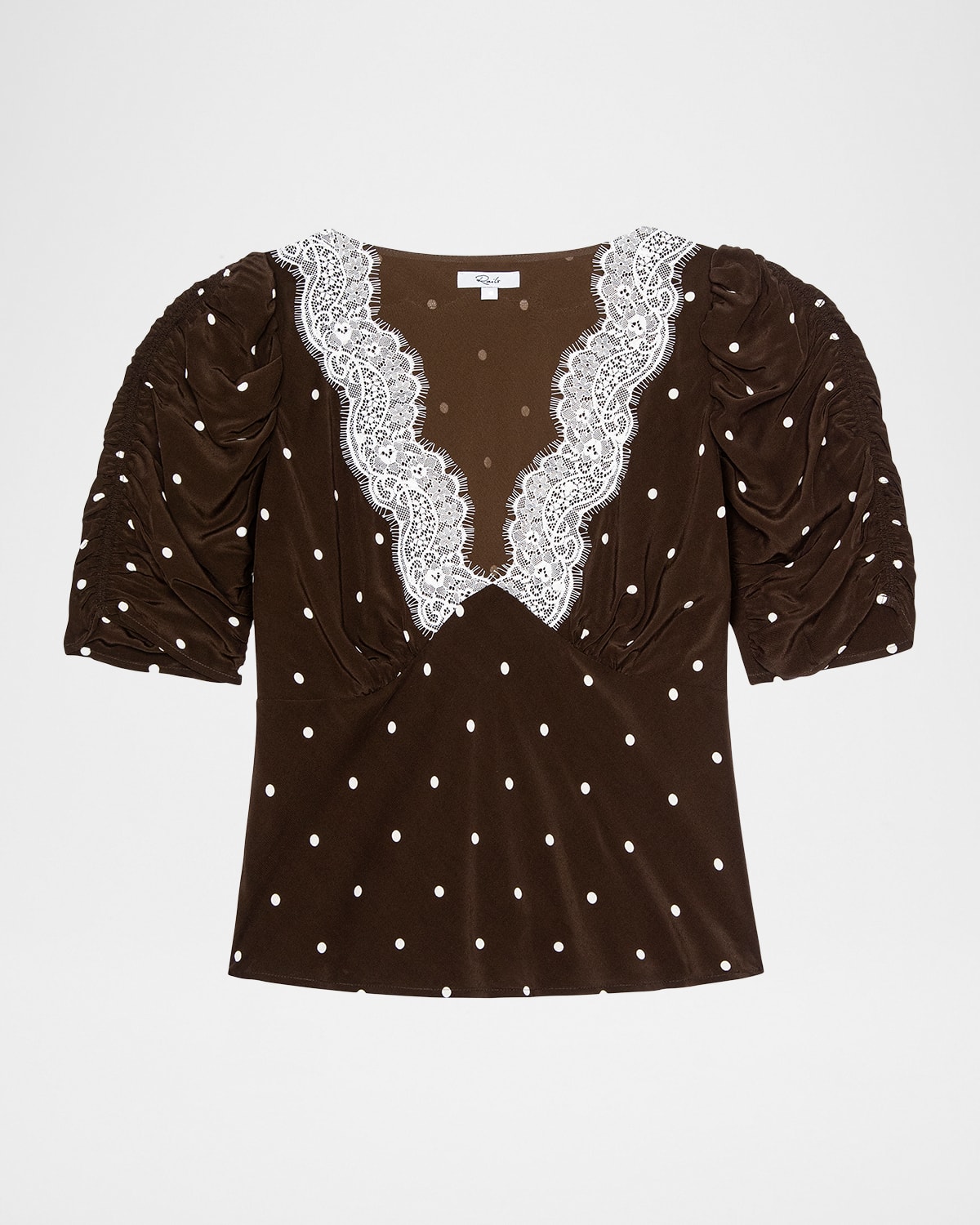 Rails Lazara Lace Trim Polka Dot Top In Brown