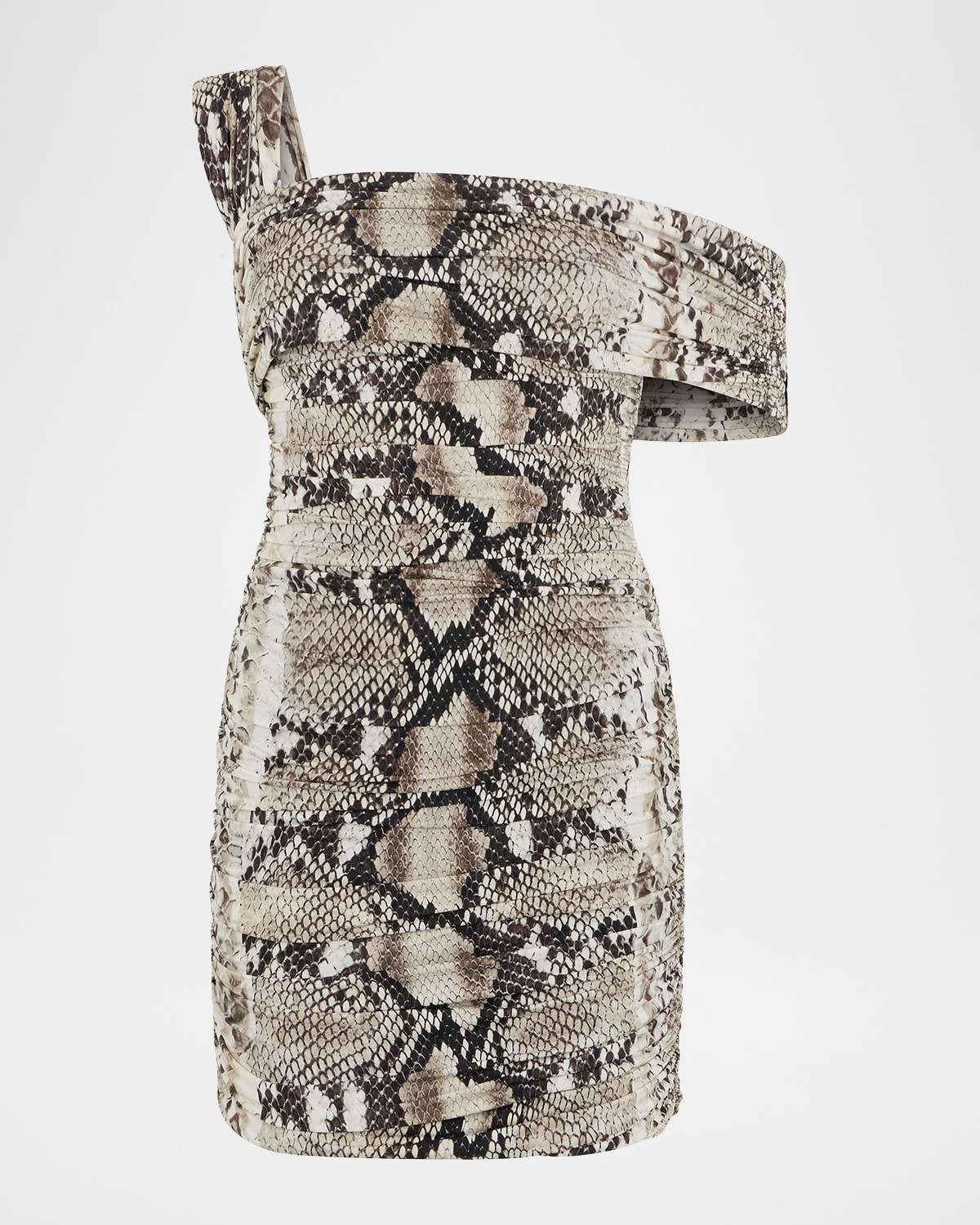 Roberto Cavalli Python-print Jersey Ruched Off-the-shoulder Mini Dress In Animal Print